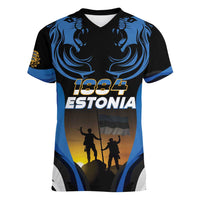 Custom Estonia National Flag Day Women V-Neck T-Shirt Mu isamaa, mu onn ja room