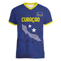 Custom Curacao Football Women V-Neck T-Shirt La Pantera Negra