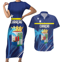 Personalized Curacao Flag Day Couples Matching Short Sleeve Bodycon Dress and Hawaiian Shirt Dia di Bandera