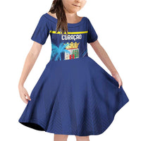 Personalized Curacao Flag Day Family Matching Off Shoulder Short Dress and Hawaiian Shirt Dia di Bandera
