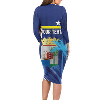 Personalized Curacao Flag Day Long Sleeve Bodycon Dress Dia di Bandera