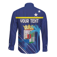 Personalized Curacao Flag Day Long Sleeve Button Shirt Dia di Bandera