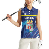 Personalized Curacao Flag Day Women Sleeveless Polo Shirt Dia di Bandera