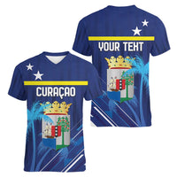 Personalized Curacao Flag Day Women V-Neck T-Shirt Dia di Bandera