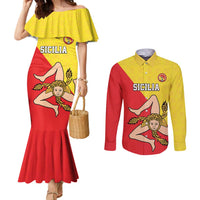Custom Sicilia Football Couples Matching Mermaid Dress and Long Sleeve Button Shirt Naziunali Siciliana - Wonder Print Shop