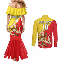 Custom Sicilia Football Couples Matching Mermaid Dress and Long Sleeve Button Shirt Naziunali Siciliana - Wonder Print Shop
