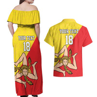 Custom Sicilia Football Couples Matching Off Shoulder Maxi Dress and Hawaiian Shirt Naziunali Siciliana - Wonder Print Shop