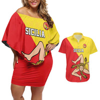 Custom Sicilia Football Couples Matching Off Shoulder Short Dress and Hawaiian Shirt Naziunali Siciliana - Wonder Print Shop