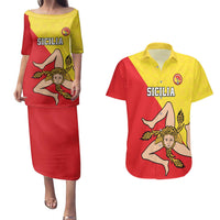 Custom Sicilia Football Couples Matching Puletasi and Hawaiian Shirt Naziunali Siciliana - Wonder Print Shop