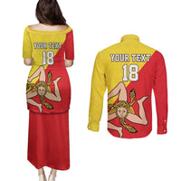Custom Sicilia Football Couples Matching Puletasi and Long Sleeve Button Shirt Naziunali Siciliana - Wonder Print Shop