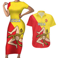Custom Sicilia Football Couples Matching Short Sleeve Bodycon Dress and Hawaiian Shirt Naziunali Siciliana - Wonder Print Shop