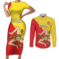 Custom Sicilia Football Couples Matching Short Sleeve Bodycon Dress and Long Sleeve Button Shirt Naziunali Siciliana - Wonder Print Shop