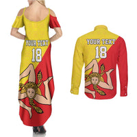 Custom Sicilia Football Couples Matching Summer Maxi Dress and Long Sleeve Button Shirt Naziunali Siciliana - Wonder Print Shop