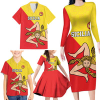 Custom Sicilia Football Family Matching Long Sleeve Bodycon Dress and Hawaiian Shirt Naziunali Siciliana - Wonder Print Shop