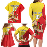 Custom Sicilia Football Family Matching Long Sleeve Bodycon Dress and Hawaiian Shirt Naziunali Siciliana - Wonder Print Shop