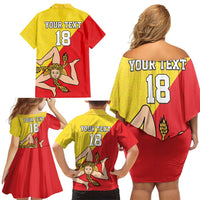 Custom Sicilia Football Family Matching Off Shoulder Short Dress and Hawaiian Shirt Naziunali Siciliana - Wonder Print Shop