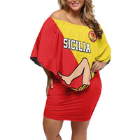 Custom Sicilia Football Family Matching Off Shoulder Short Dress and Hawaiian Shirt Naziunali Siciliana - Wonder Print Shop