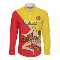 Custom Sicilia Football Long Sleeve Button Shirt Naziunali Siciliana - Wonder Print Shop