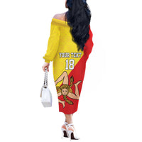 Custom Sicilia Football Off The Shoulder Long Sleeve Dress Naziunali Siciliana - Wonder Print Shop