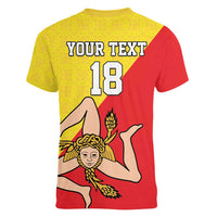 Custom Sicilia Football Women V-Neck T-Shirt Naziunali Siciliana - Wonder Print Shop