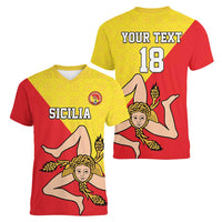 Custom Sicilia Football Women V-Neck T-Shirt Naziunali Siciliana - Wonder Print Shop