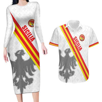 Custom Sicilia Football Couples Matching Long Sleeve Bodycon Dress and Hawaiian Shirt Animus Tuus Dominus - Wonder Print Shop