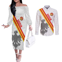 Custom Sicilia Football Couples Matching Off The Shoulder Long Sleeve Dress and Long Sleeve Button Shirt Animus Tuus Dominus - Wonder Print Shop