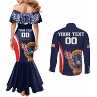 Custom USA Rugby Couples Matching Mermaid Dress and Long Sleeve Button Shirt American Eagle With USA Flags