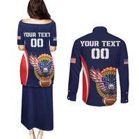 Custom USA Rugby Couples Matching Puletasi and Long Sleeve Button Shirt American Eagle With USA Flags - Wonder Print Shop