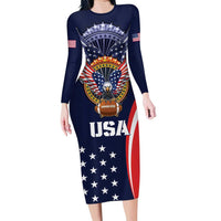 Custom USA Rugby Family Matching Long Sleeve Bodycon Dress and Hawaiian Shirt American Eagle With USA Flags - Wonder Print Shop