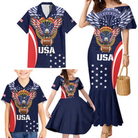 Custom USA Rugby Family Matching Mermaid Dress and Hawaiian Shirt American Eagle With USA Flags - Wonder Print Shop