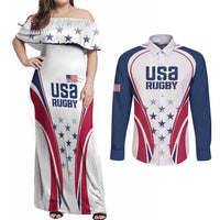 Custom USA Rugby Couples Matching Off Shoulder Maxi Dress and Long Sleeve Button Shirt Simple Style - Wonder Print Shop