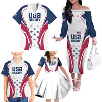 Custom USA Rugby Family Matching Off The Shoulder Long Sleeve Dress and Hawaiian Shirt Simple Style - Wonder Print Shop