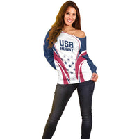 Custom USA Rugby Off Shoulder Sweater Simple Style - Wonder Print Shop