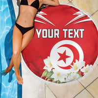 Personalized Tunisia Beach Blanket Jasmine Flower and Emblem - Wonder Print Shop