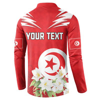 Personalized Tunisia Button Sweatshirt Jasmine Flower and Emblem - Wonder Print Shop