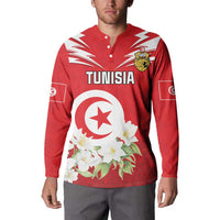 Personalized Tunisia Button Sweatshirt Jasmine Flower and Emblem - Wonder Print Shop