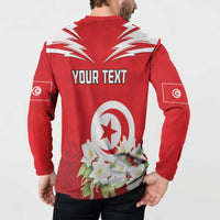 Personalized Tunisia Button Sweatshirt Jasmine Flower and Emblem - Wonder Print Shop