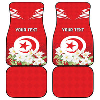 Personalized Tunisia Car Mats Jasmine Flower and Emblem - Wonder Print Shop