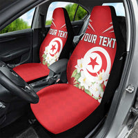 Personalized Tunisia Car Seat Cover Jasmine Flower and Emblem - Wonder Print Shop