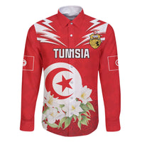 Personalized Tunisia Family Matching Off The Shoulder Long Sleeve Dress and Hawaiian Shirt Jasmine Flower and Emblem - Wonder Print Shop