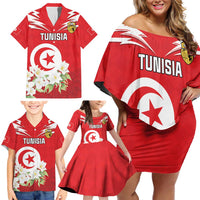 Personalized Tunisia Family Matching Off Shoulder Short Dress and Hawaiian Shirt Jasmine Flower and Emblem - Wonder Print Shop