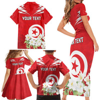 Personalized Tunisia Family Matching Short Sleeve Bodycon Dress and Hawaiian Shirt Jasmine Flower and Emblem - Wonder Print Shop