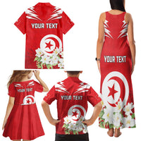 Personalized Tunisia Family Matching Tank Maxi Dress and Hawaiian Shirt Jasmine Flower and Emblem - Wonder Print Shop