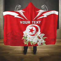 Personalized Tunisia Hooded Blanket Jasmine Flower and Emblem