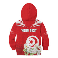 Personalized Tunisia Kid Hoodie Jasmine Flower and Emblem - Wonder Print Shop