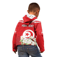 Personalized Tunisia Kid Hoodie Jasmine Flower and Emblem - Wonder Print Shop