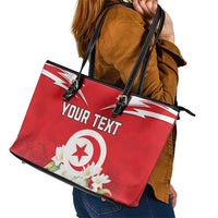 Personalized Tunisia Leather Tote Bag Jasmine Flower and Emblem - Wonder Print Shop