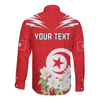 Personalized Tunisia Long Sleeve Button Shirt Jasmine Flower and Emblem - Wonder Print Shop