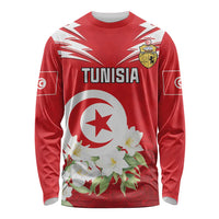 Personalized Tunisia Long Sleeve Shirt Jasmine Flower and Emblem - Wonder Print Shop